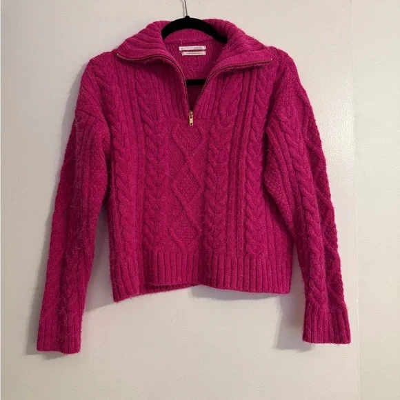 ANTHROPOLOGIE Cable Knit Fishermen 1/4 Zip Pullover Sweater Pink SIZE: XS - Picture 5 of 12